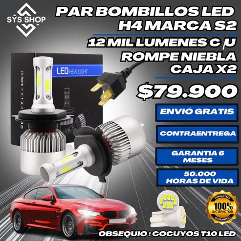 2 BOMBILLOS LED MARCA S2 H4 12MIN LUMINES C/U