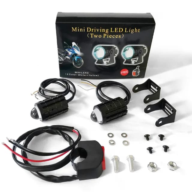 PAR EXPLORADORAS PREMIUM MINI DRIVING DUAL COLOR + SUICHE CARRO Y MOTO LUZ BLANCA Y AMARILLA